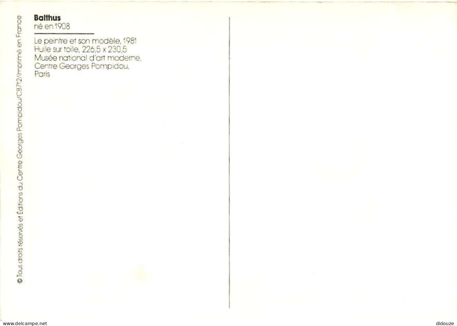 Art - Peinture - Balthus - Le Peintre Et Son Modèle , 1981 - CPM - Carte Neuve - Voir Scans Recto-Verso - Peintures & Tableaux