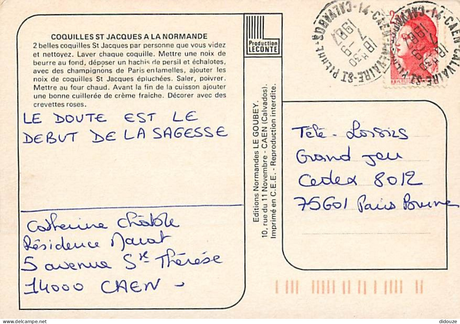 Recettes De Cuisine - Coquilles Saint Jacques à La Normande - Gastronomie - CPM - Voir Scans Recto-Verso - Recettes (cuisine)