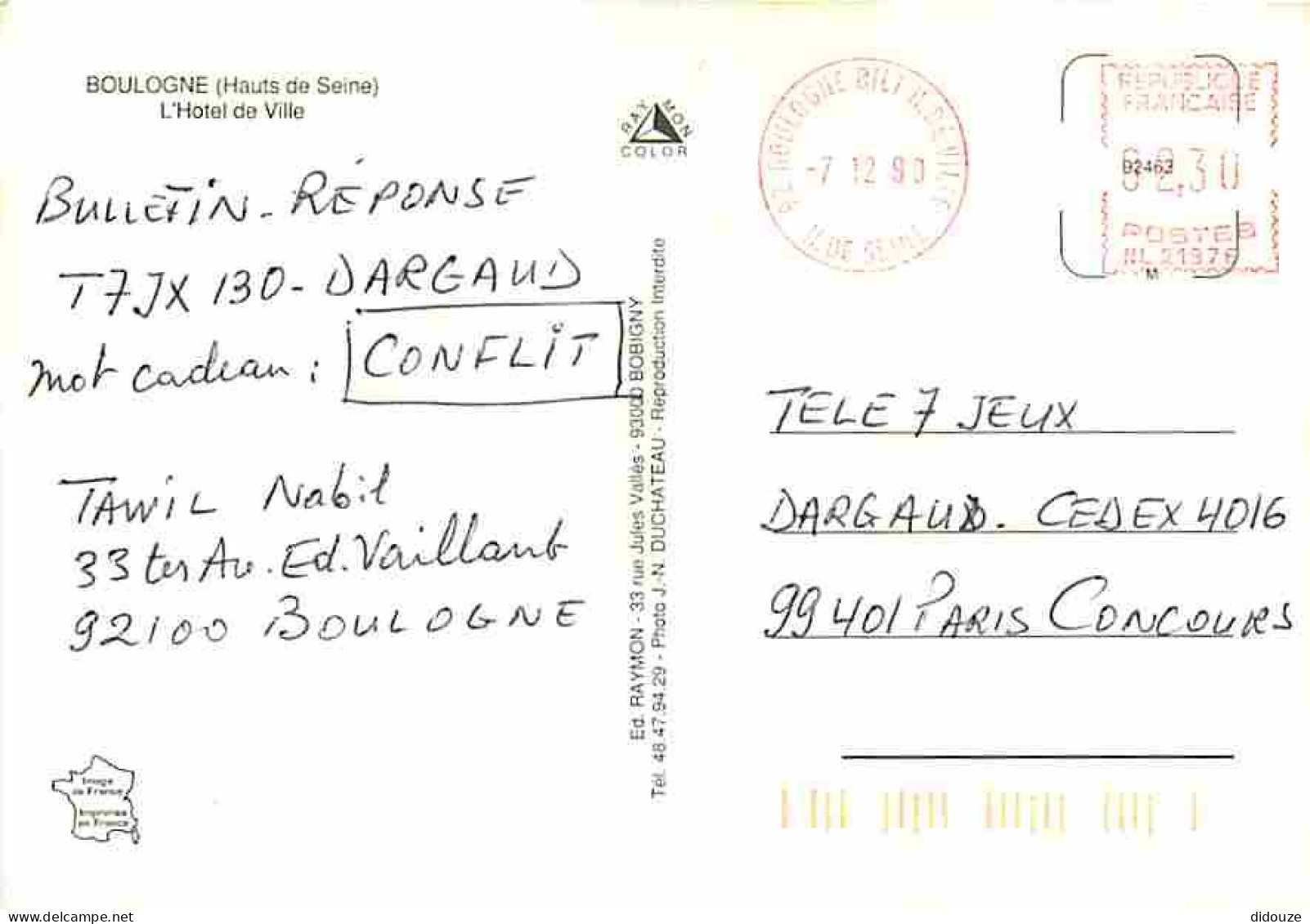 92 - Boulogne-Billancourt - L'Hôtel De Ville - Automobiles - CPM - Voir Scans Recto-Verso - Boulogne Billancourt