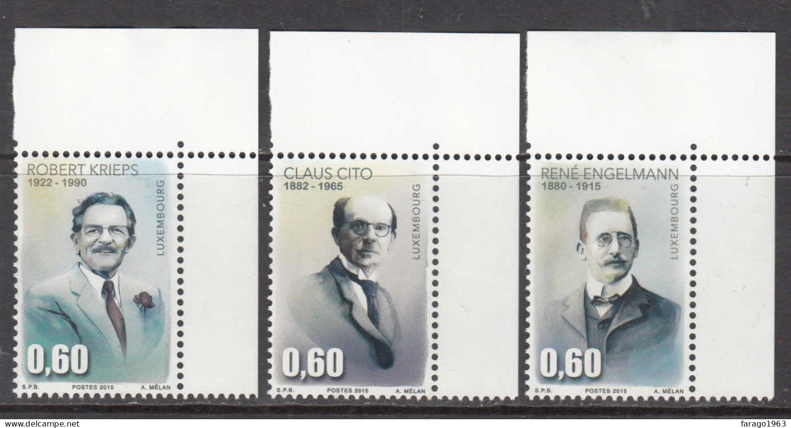 2015 Luxembourg Famous Men Complete Set Of 3 MNH @ BELOW FACE VALUE - Ongebruikt