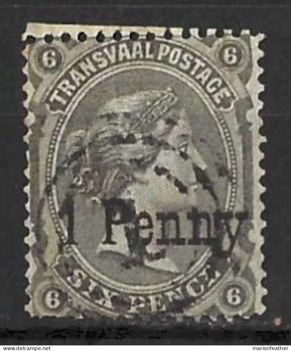 SOUTH AFRICA..." TRANSVAAL."..QUEEN VICTORIA..(1837-01.).." 1879.."...1d ON 6d.....SG140....FEW SHORT PERFS....USED. - Transvaal (1870-1909)