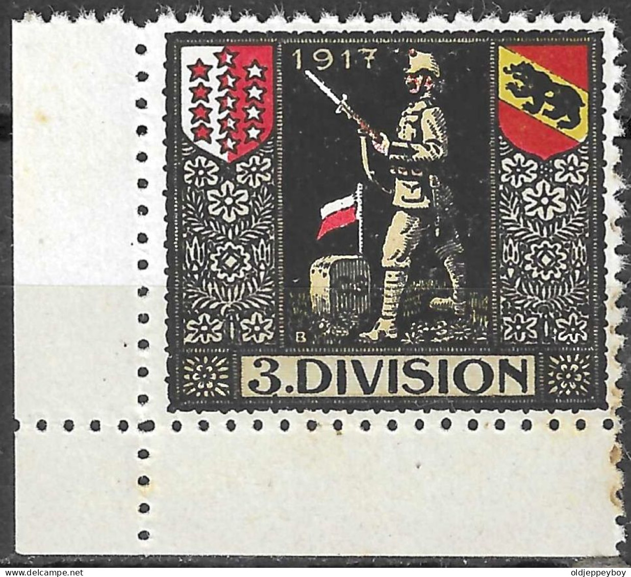 1914-1918 SWITZERLAND Soldatenmarken Suisse Militaire Vignette 1917 3.division  MLH FULL GUM VF - Vignettes