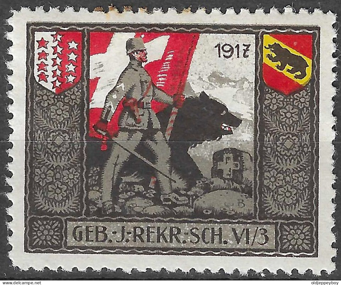 1914-1918 SWITZERLAND Soldatenmarken Suisse Militaire Vignette 1917 GEB.J.REKR.SCH.VI/3 MLH FULL GUM VF - Vignettes