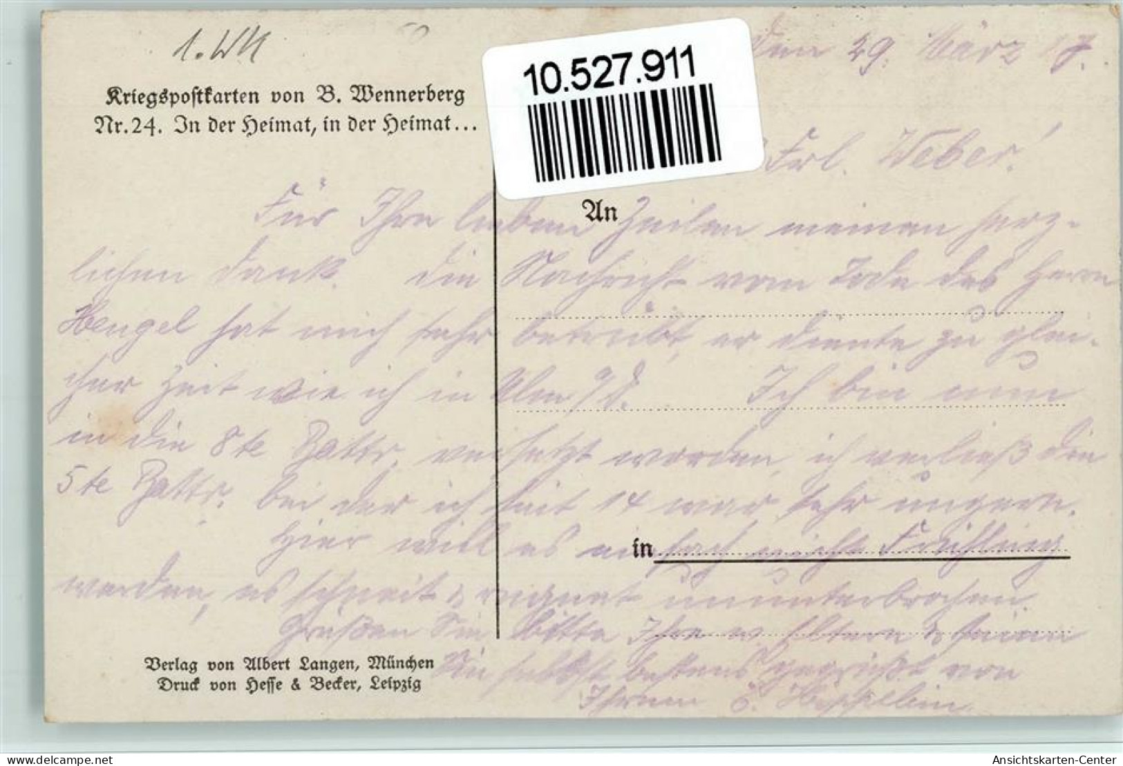 10527911 - Wennerberg, Brynolf Kriegspostkarten Nr. 24 - Wennerberg, B.