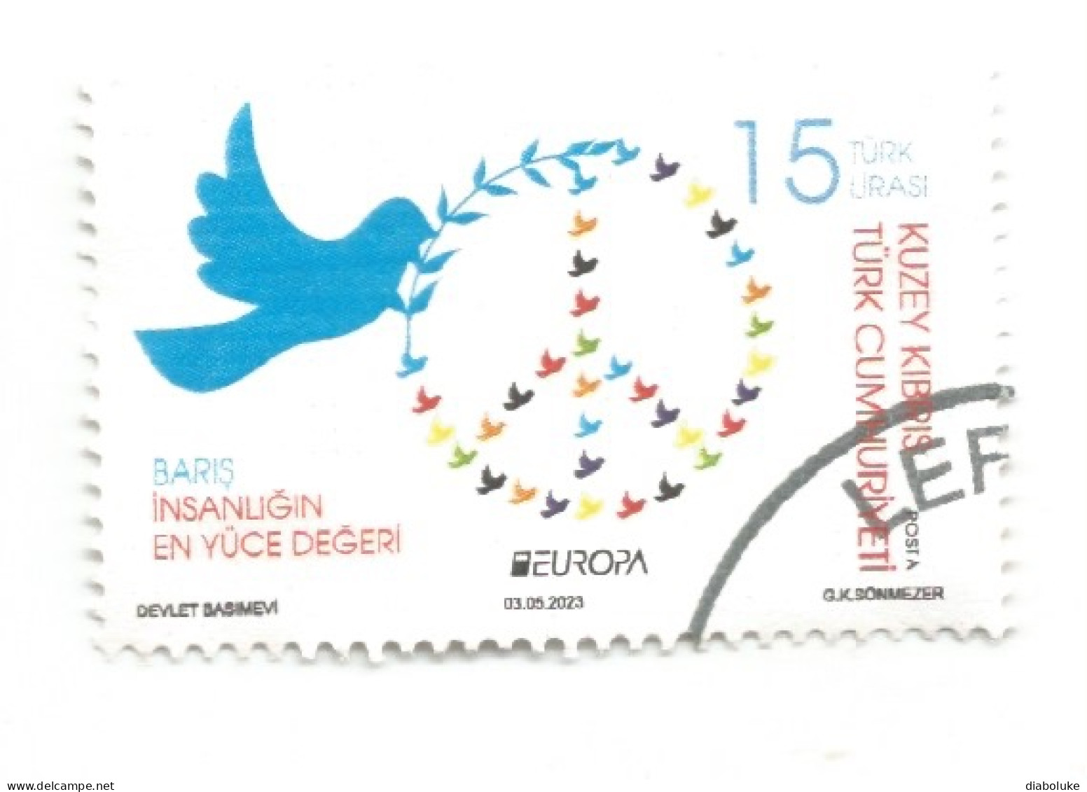 (NORTH CYPRUS) 2023, EUROPA CEPT, DOVES FORMING PEACE SYMBOL - Used Stamp - Oblitérés