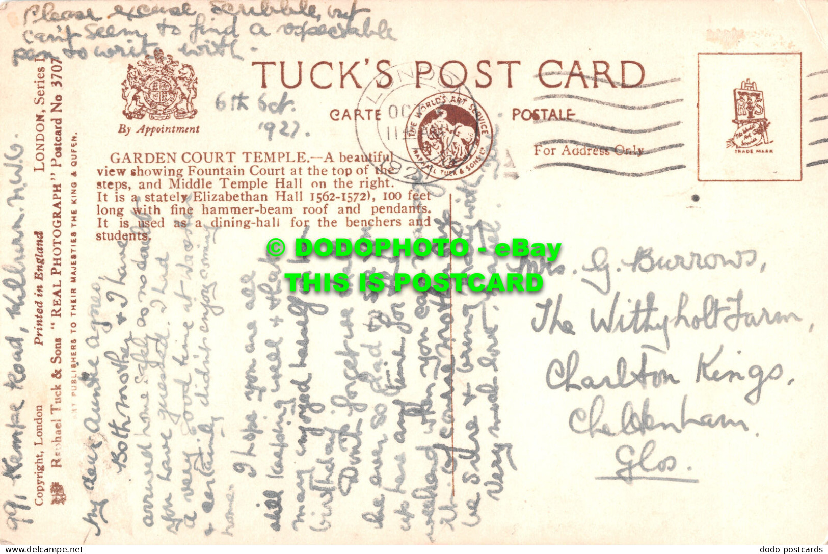 R467485 London. Garden Court Temple. Tuck. RP. Series. I. No. 3707 - Autres & Non Classés