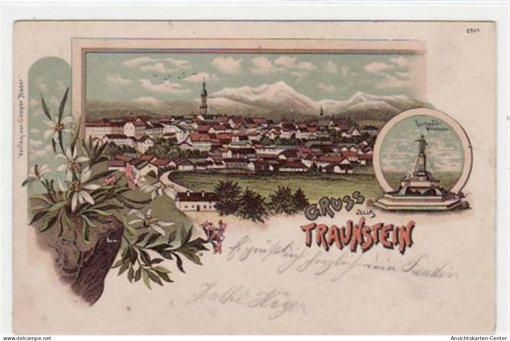 39046311 - Traunstein, Lithographie Mit 3 Abbildungen Gelaufen Von 1901. Albumabdruecke An Den Ecken Leicht Stockflecki - Traunstein