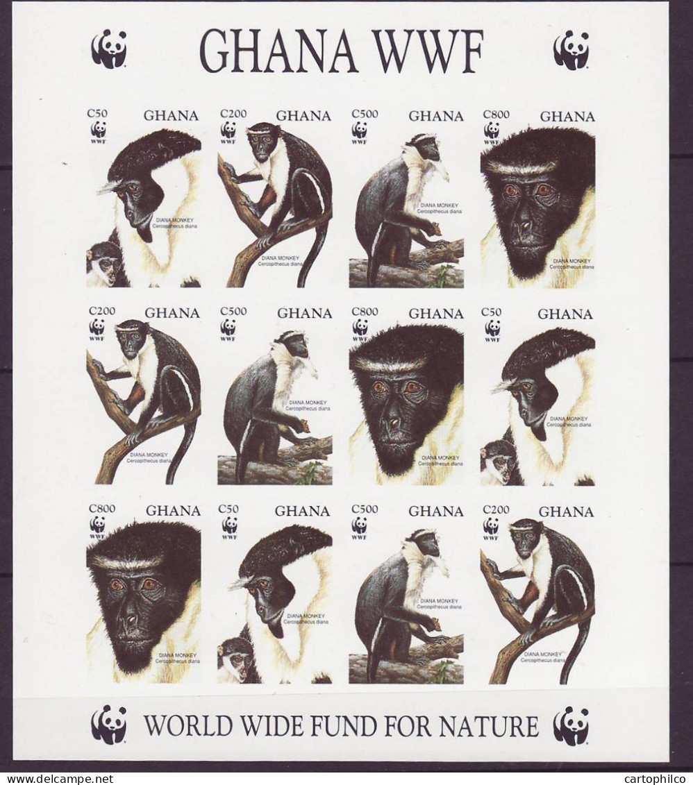 WWF Ghana Monkeys Imperforate Sheelet - Unused Stamps