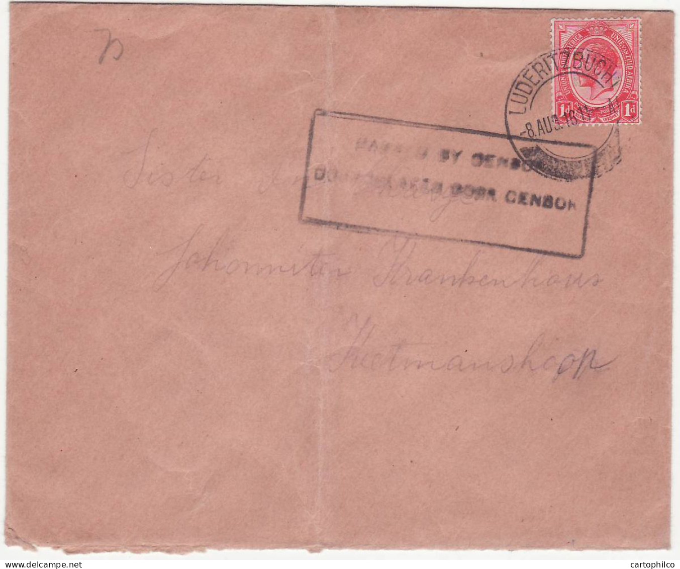 SWA South West Africa WW1 Occ Rare Luderizbucht Cancel Early Censor 1916 Keetmanshoop - Brieven En Documenten