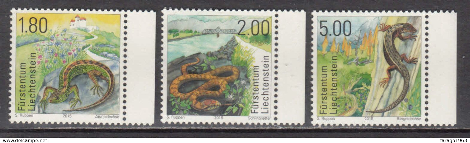 2015 Liechtenstein Reptiles Snakes Complete Set Of 3 MNH @ BELOW FACE VALUE - Unused Stamps