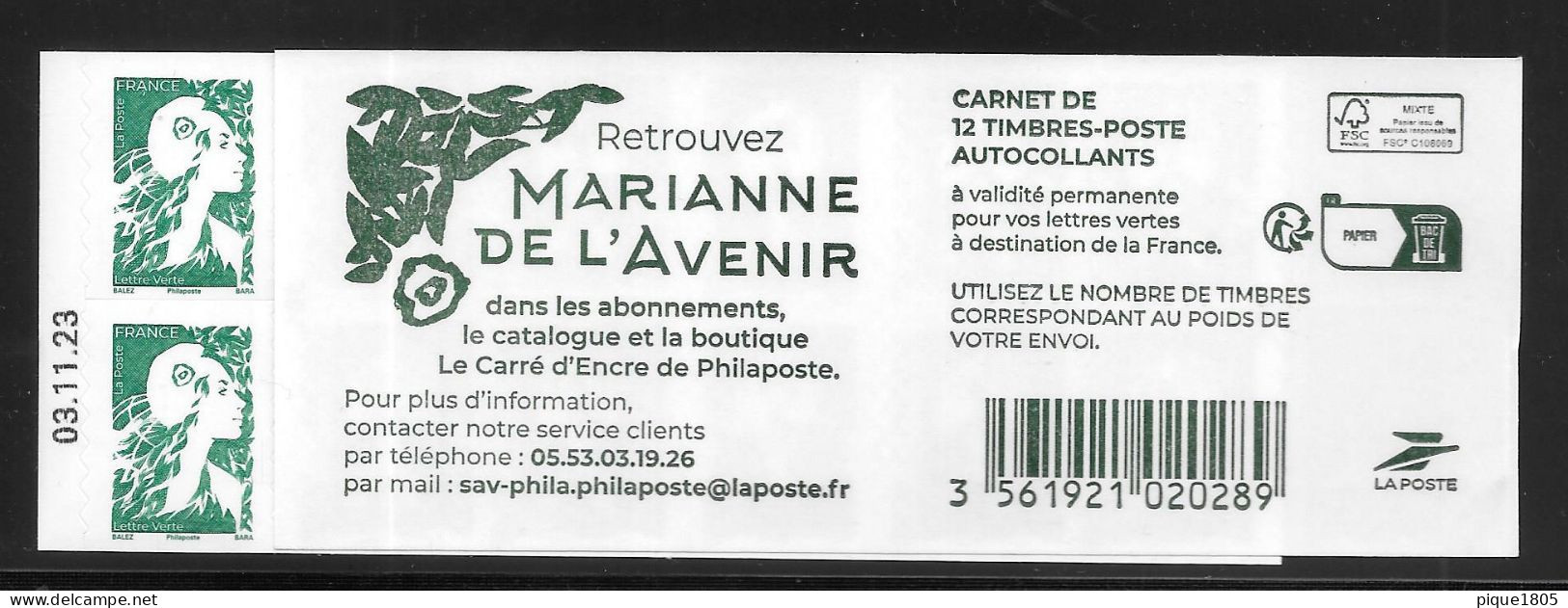 Marianne De L'Avenir Balez Carnet De Guichet Retrouvez Daté 03.11.23 - Libretti