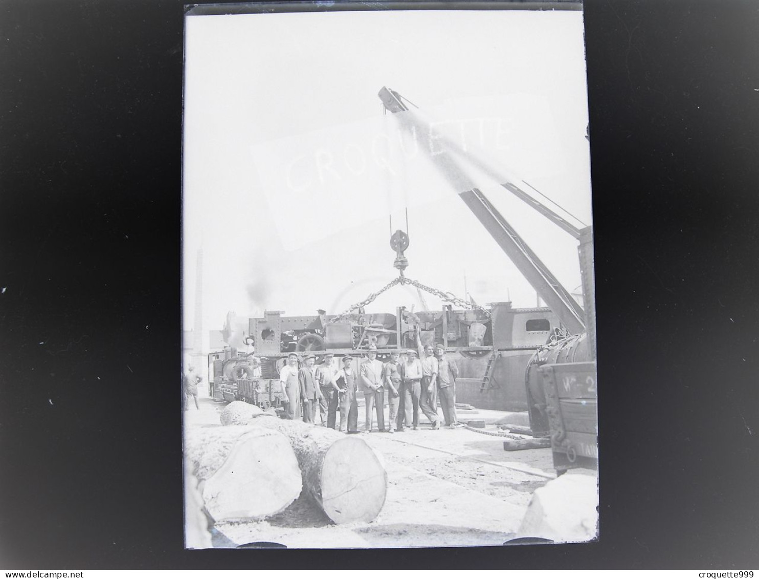 Annees 30 Photographie Plaque Verre NEGATIF Chantier Grue Montage Train Wagon 9 X 12 Cm - Glass Slides