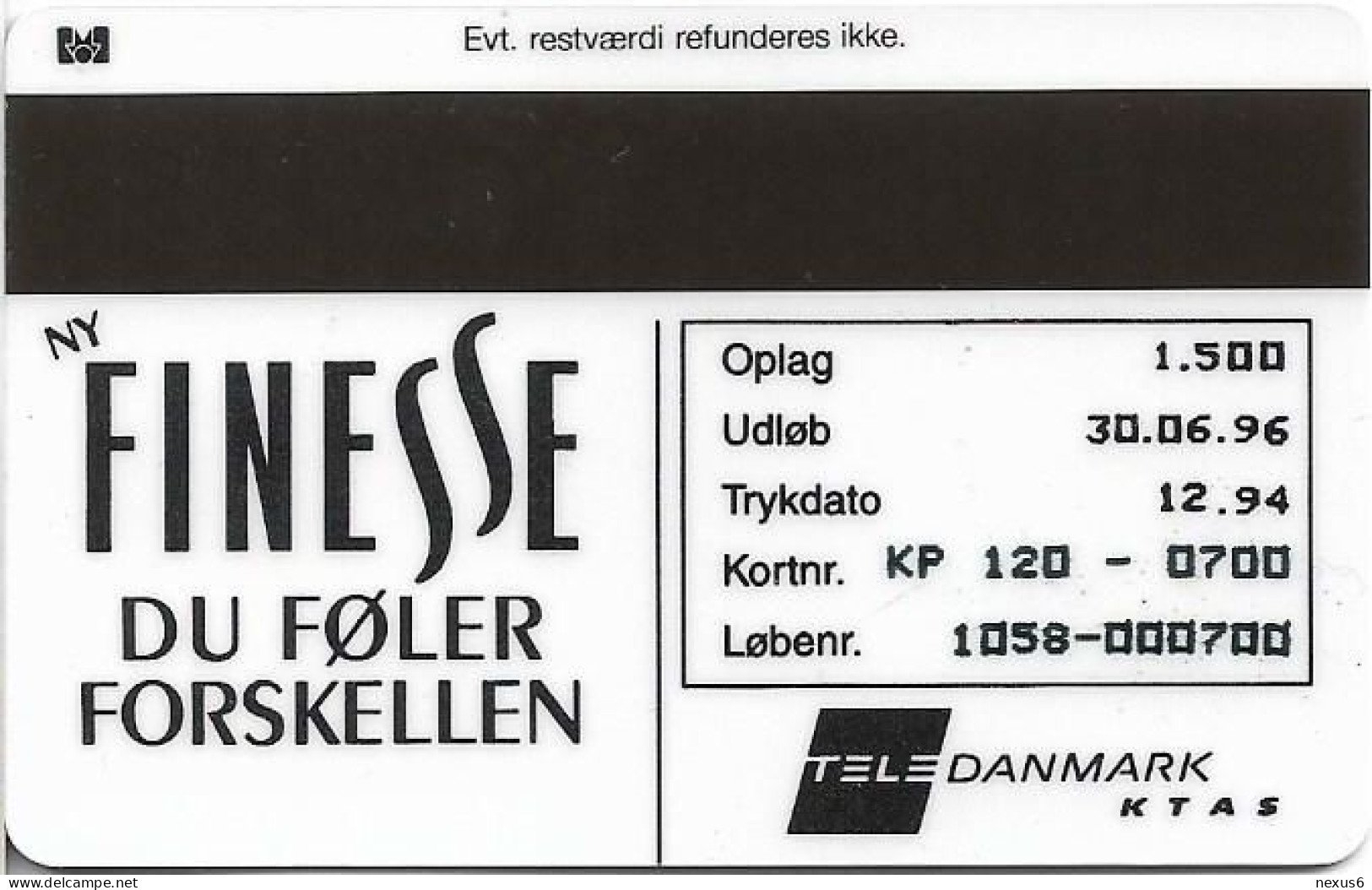 Denmark - KTAS - Finesse - TDKP120 - 12.1994, 1.500ex, 20kr, Used - Danimarca