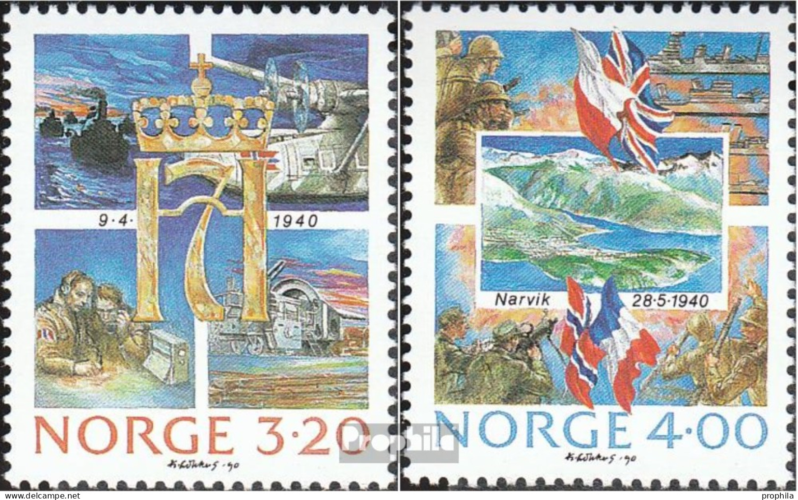 Norwegen 1042-1043 (kompl.Ausg.) Postfrisch 1990 Besetzung Norwegens - Unused Stamps