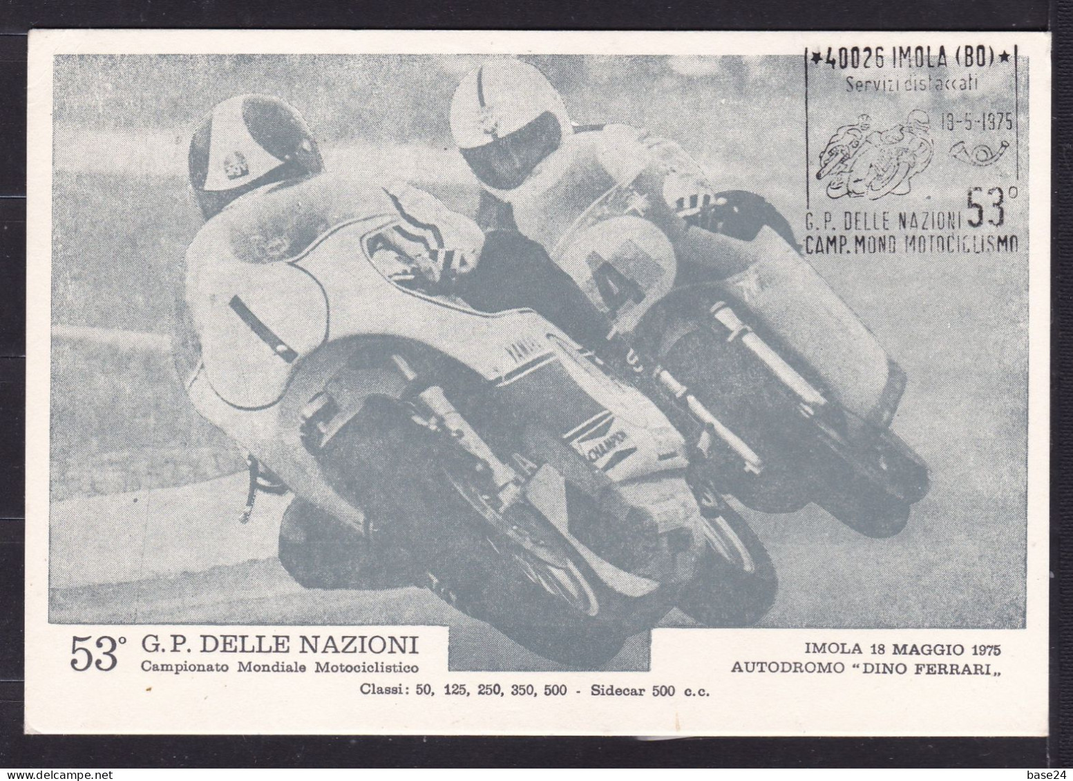 1975 Italia Italy Repubblica IMOLA MOTOCICLISMO Cartolina 53° Gran Premio Delle Nazioni G.P. Imola Annullo Speciale - Motos