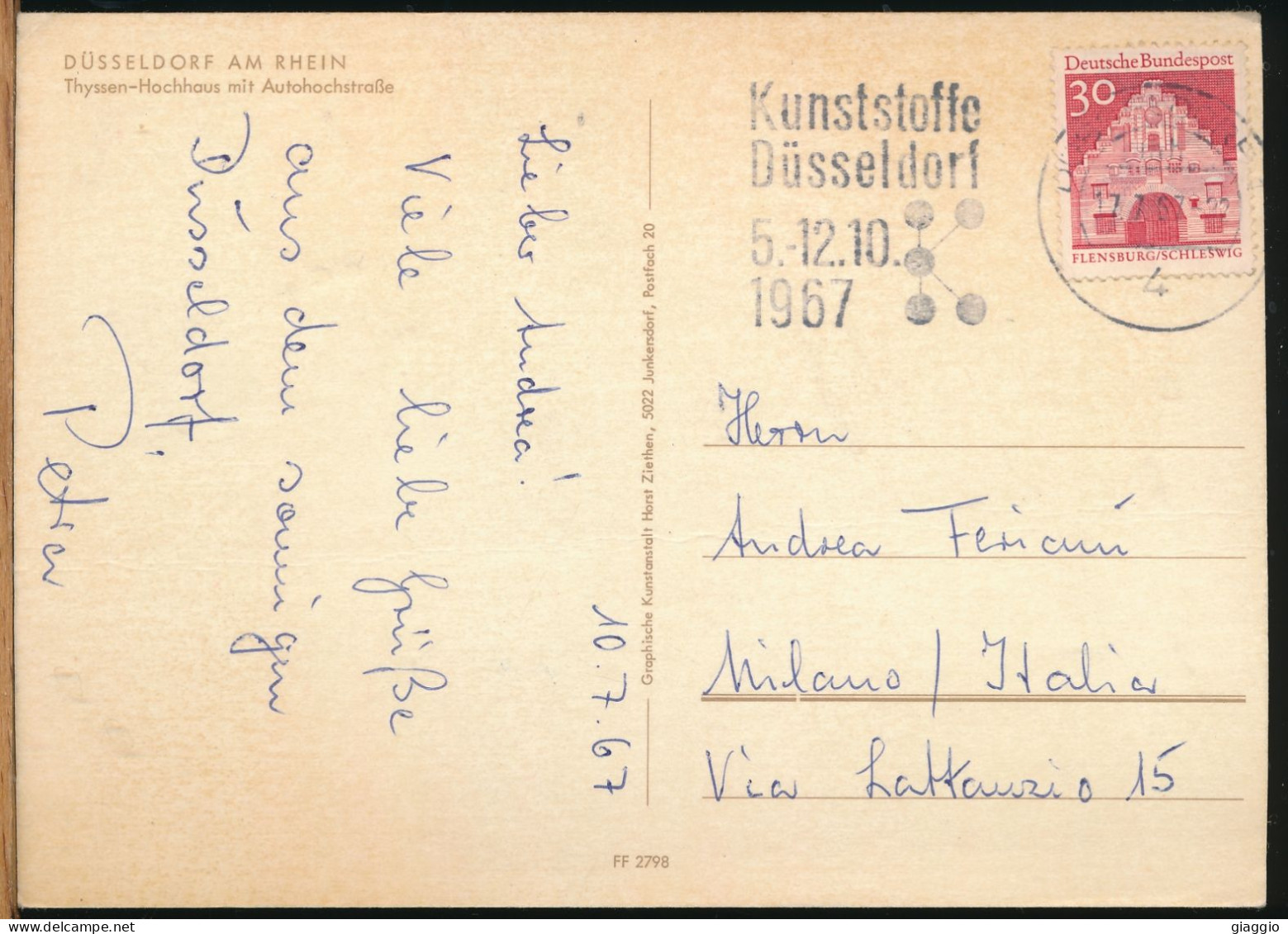 °°° 31048 - GERMANY - DUSSELDORF AM RHEIN - THYSSEN HOCHHAUS MIT AUTOHOCHSTRASSE - 1975 With Stamps °°° - Duesseldorf