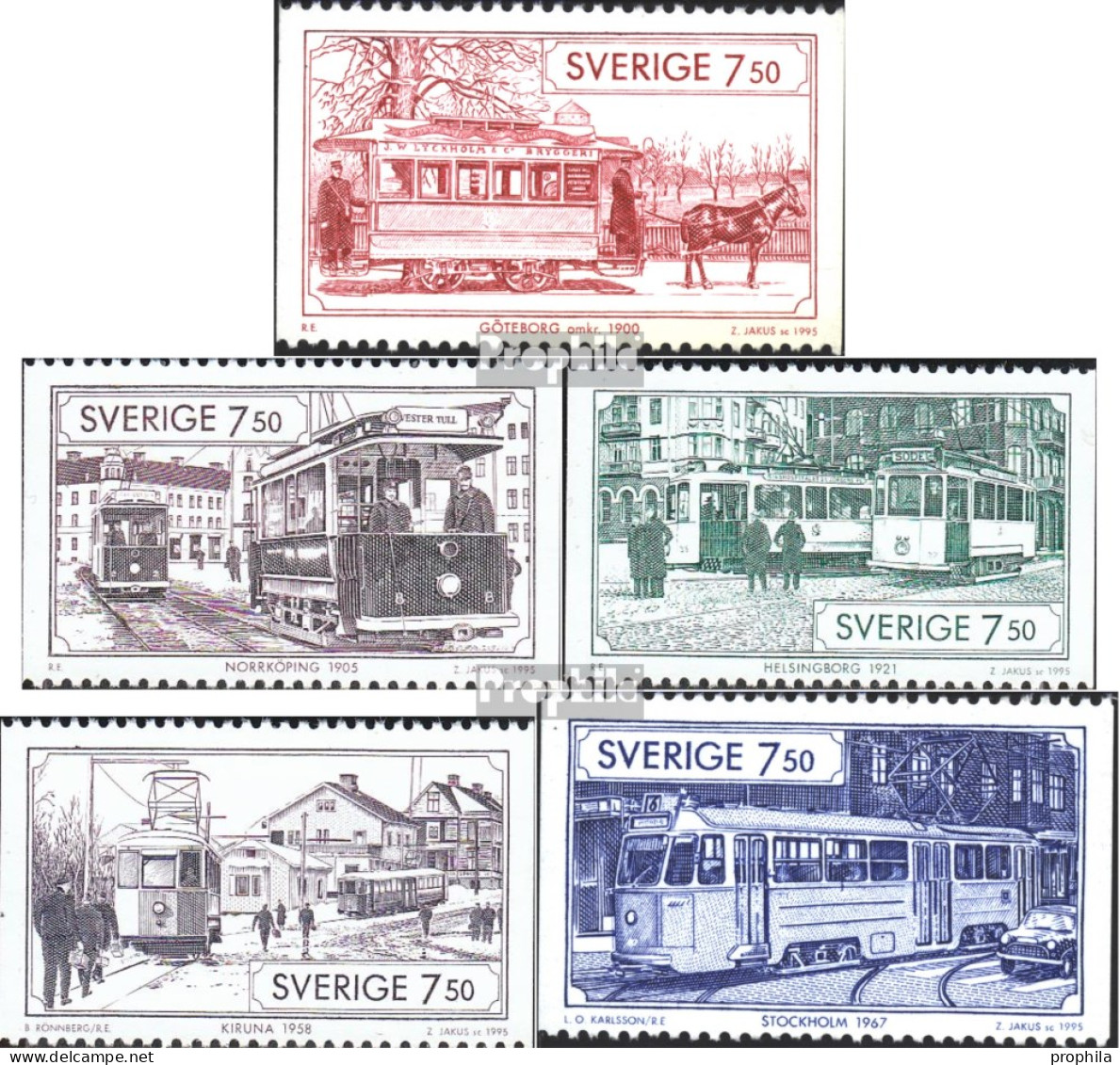 Schweden 1889-1893 (kompl.Ausg.) Postfrisch 1995 Straßenbahnen - Neufs