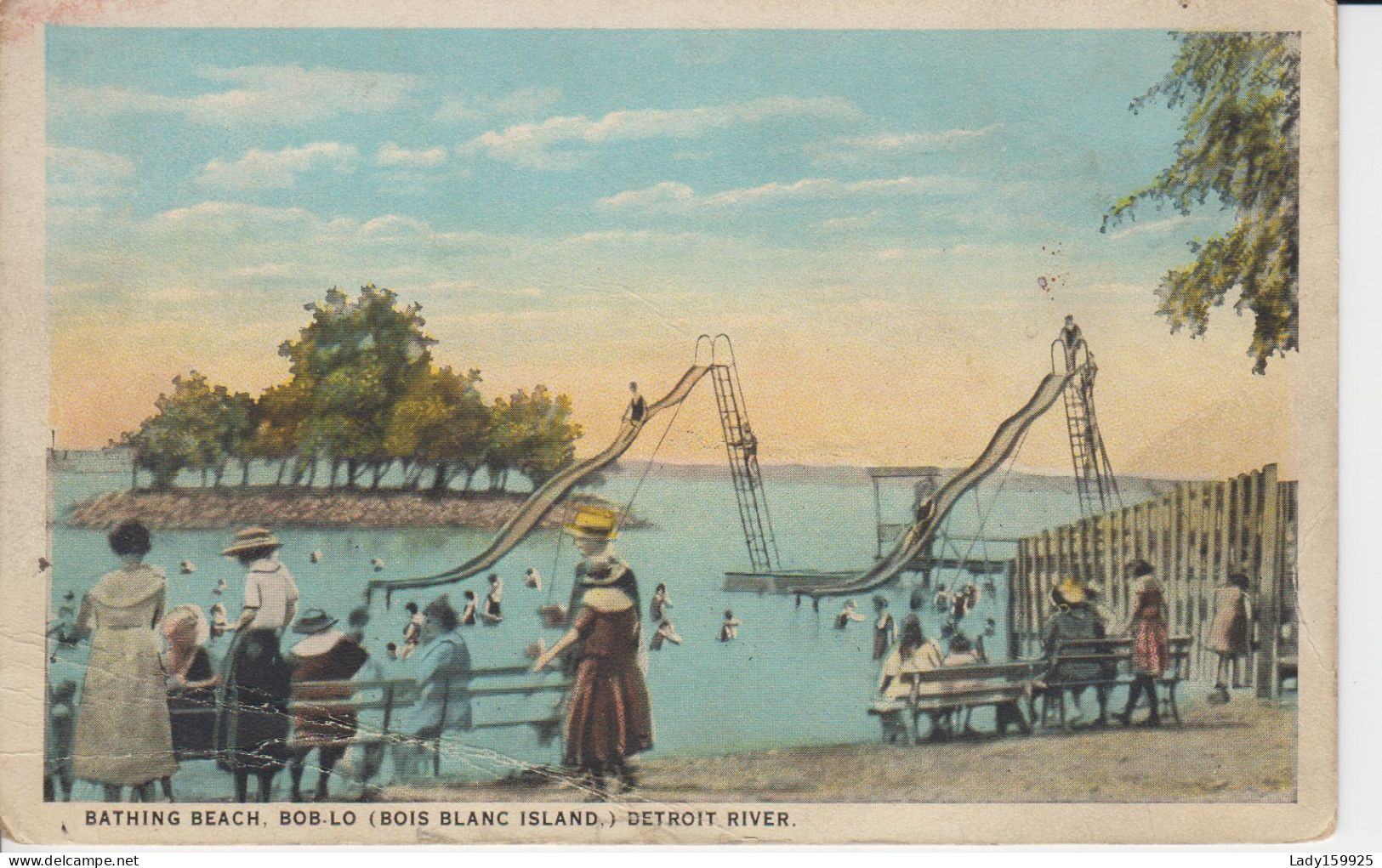 Bathing Beach BOB LO (Bois Blanc Island)  Detroit River  Michigan U S High Slide In The Water Animation Benches Beach - Andere & Zonder Classificatie