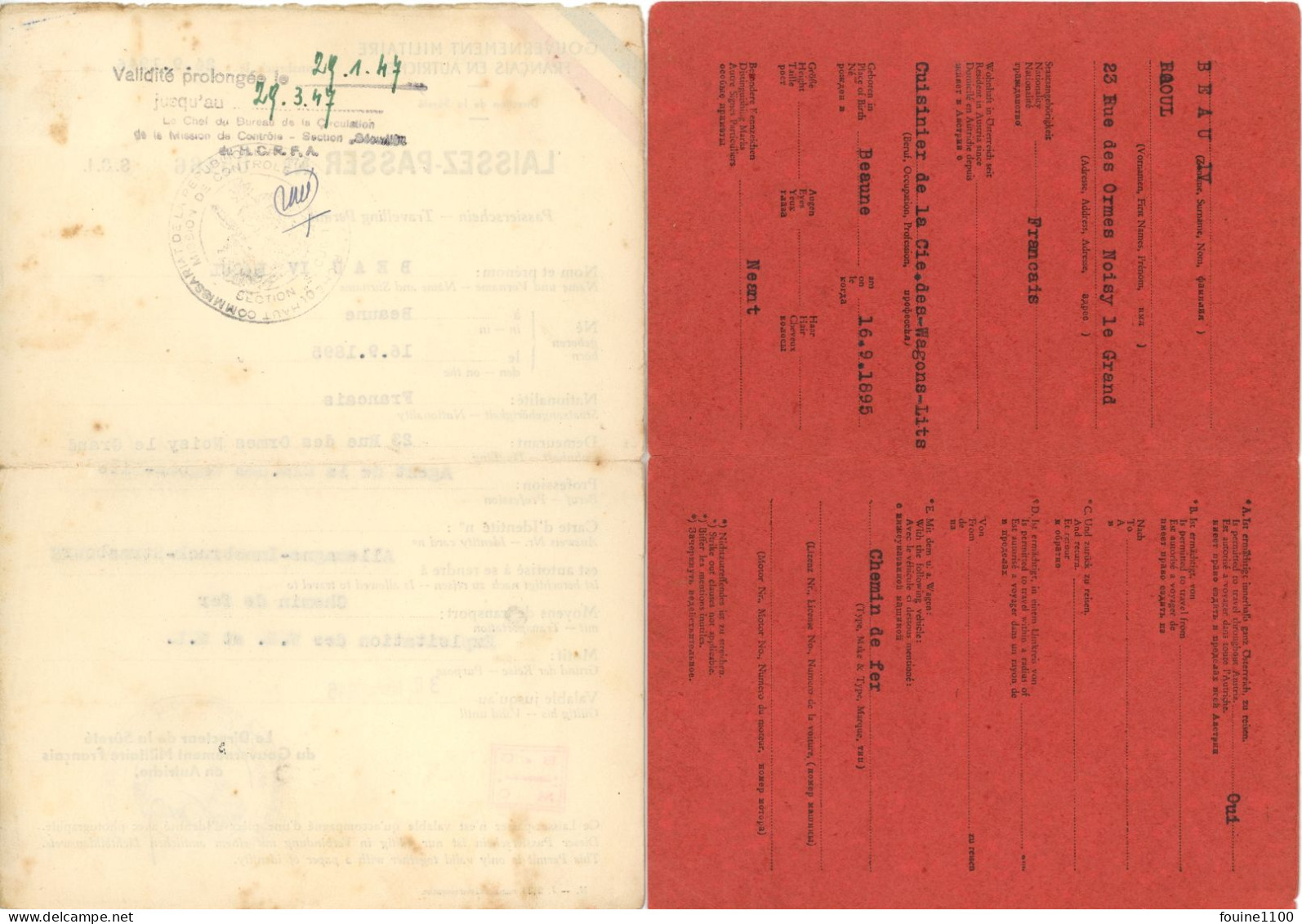 LAISSEZ PASSER ALLIE Gouvernement Militaire FRANCAIS AUTRICHE Innsbruck Année 1946 ( Personne De Noisy Le Grand ) - Documents