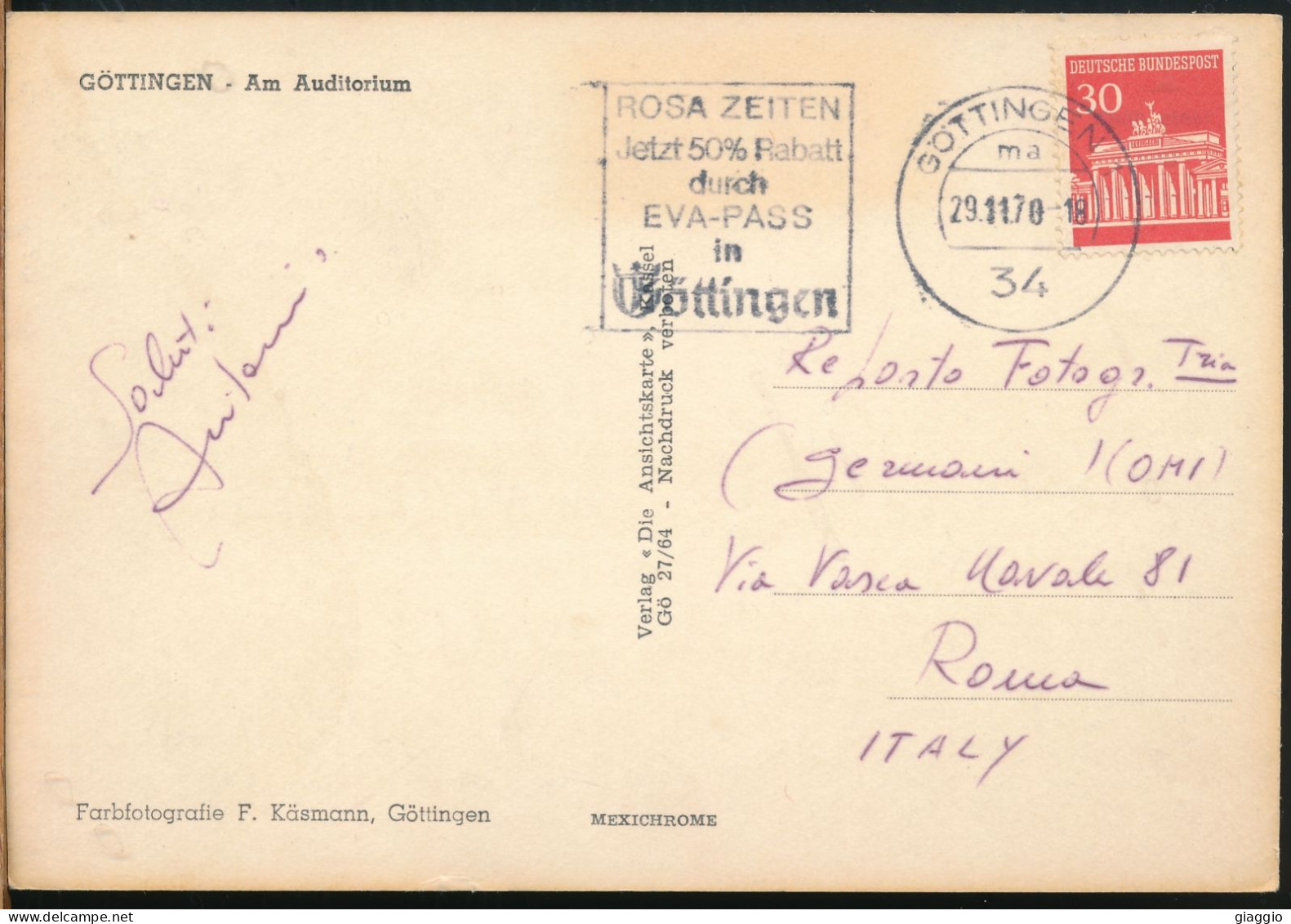 °°° 31049 - GERMANY - GOTTINGEN - AM AUDITORIUM - 1970 With Stamps °°° - Goettingen