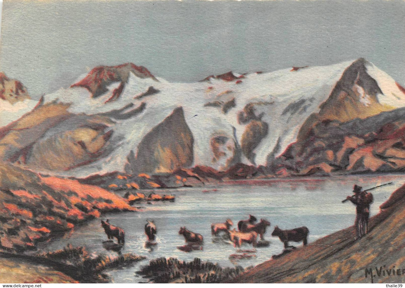 La Grave La Meije Lac Lérié Vaches Berger Illustrateur Vivier Attention état - Andere & Zonder Classificatie