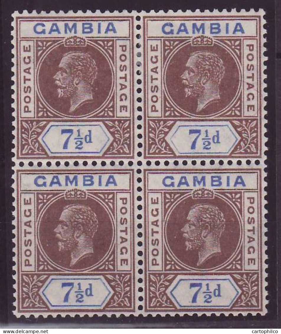 Gambia SG 115x 7 1/2d  George V With Variety Reversed Watermark Block Of 4 */** - Gambia (...-1964)