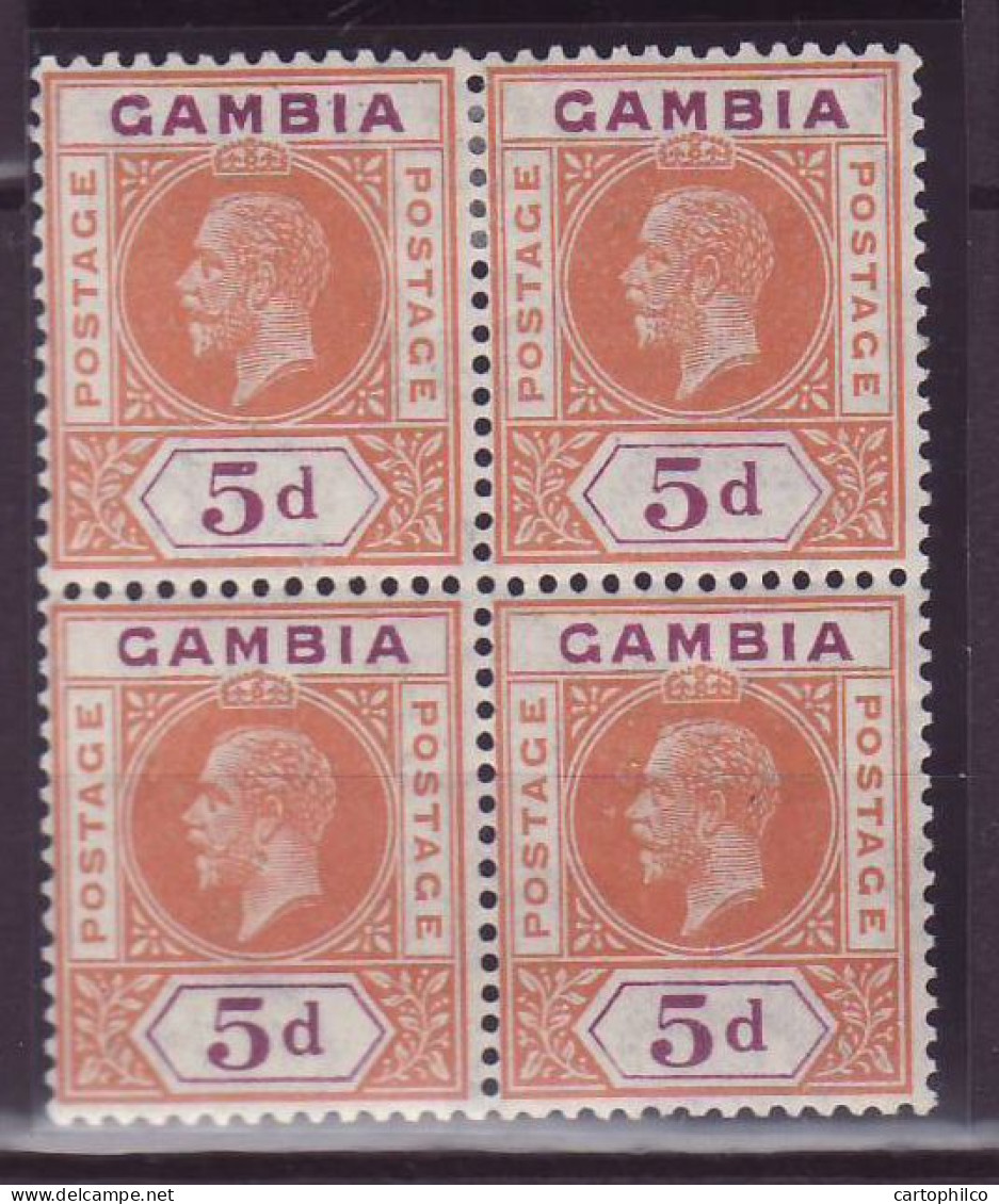 Gambia SG 113x 5d  George V With Variety Reversed Watermark Block Of 4 */** - Gambia (...-1964)