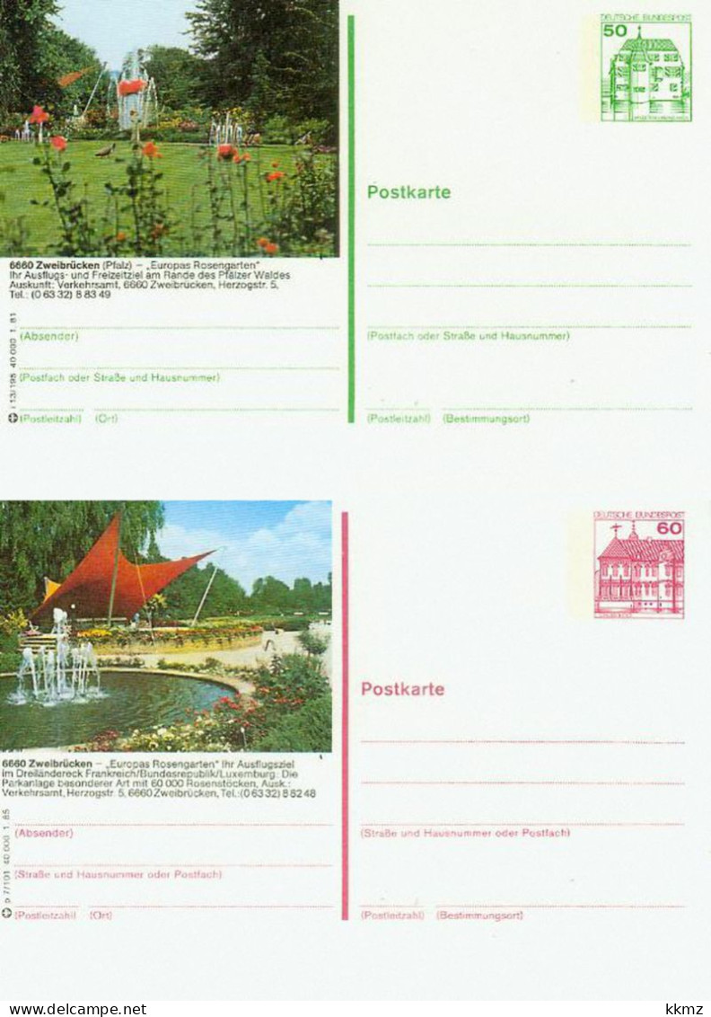 2 Bildpostkarten Bund Zweibrücken Rosengarten 1981 (50 Pf.) UND 1985 (60 Pf.) - Zweibruecken