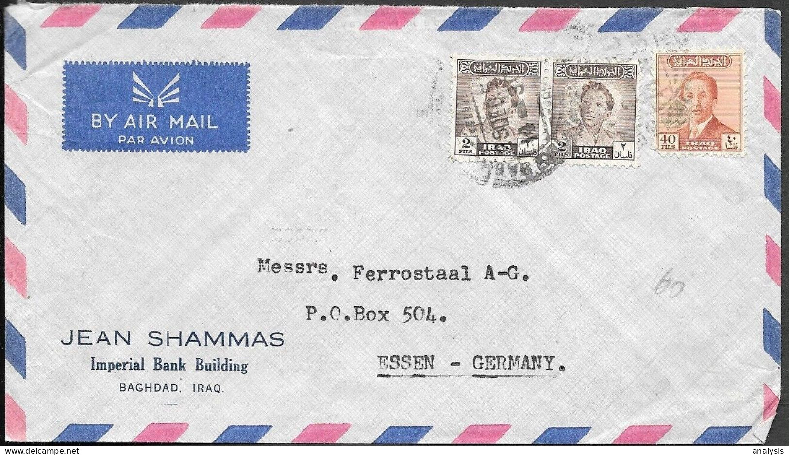 Iraq Cover To Germany 1955. Rate 44F Stamps - Irak
