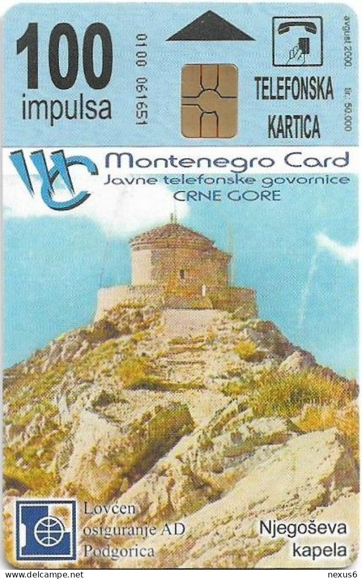 Montenegro - Telecom - Njegos Chapel, Gem5 Red, 08.2000, 100Units, 50.000ex, Used - Montenegro