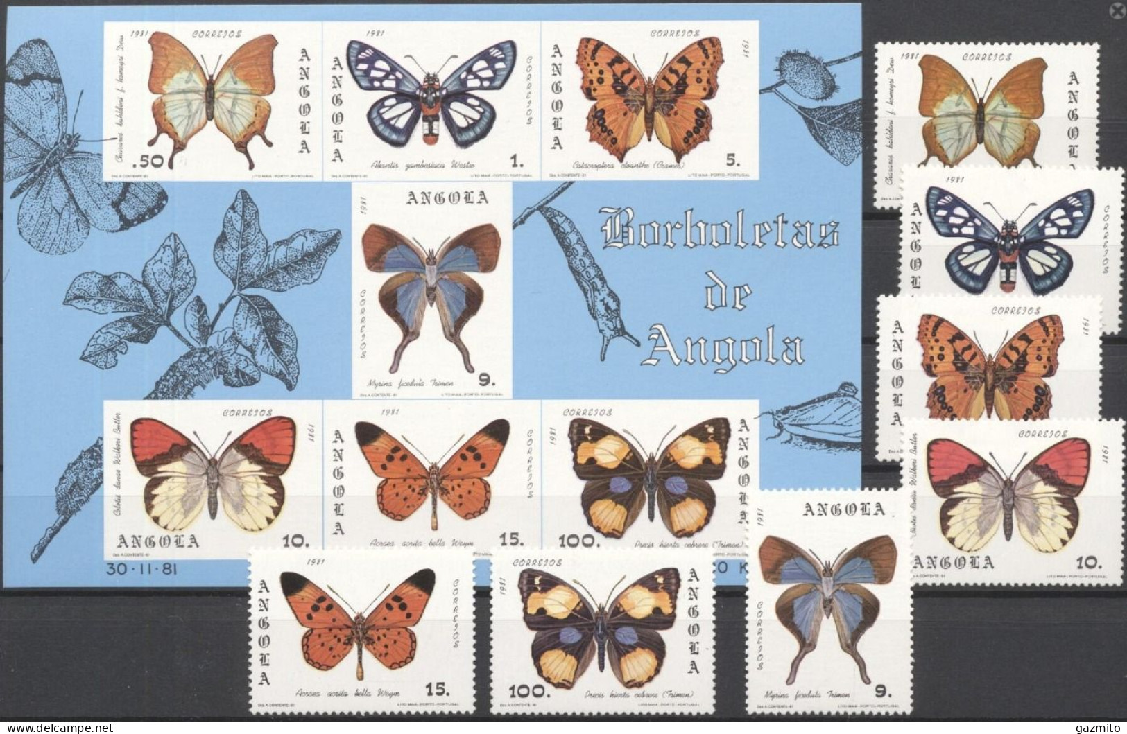 Angola 1982, Butterflies, 7val +Block - Angola