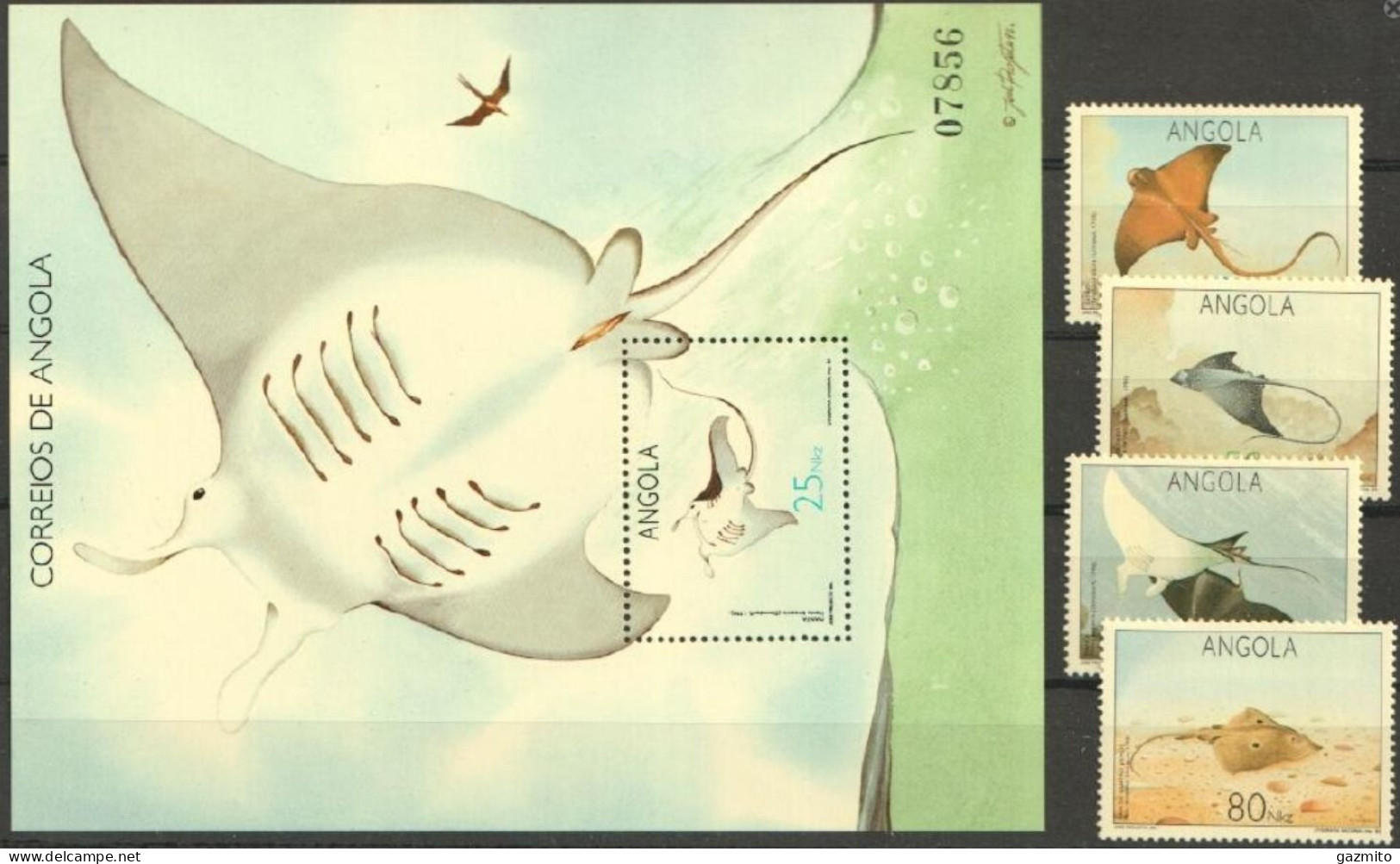 Angola 1992, Fishes, Ray, 4val +BF - Poissons