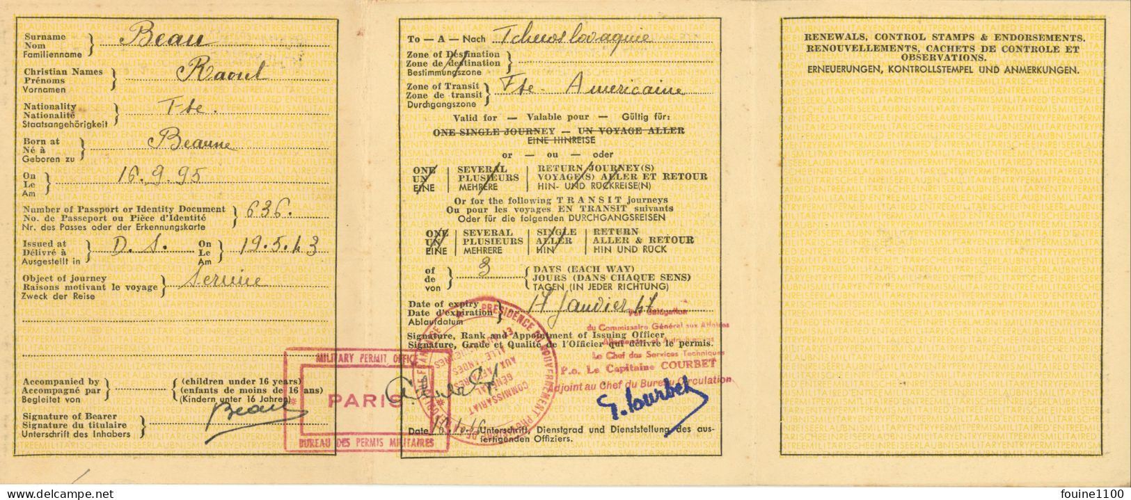 PERMIS MILITAIRE D ENTREE ( Passeport / Passport ) Train / Cheminot / Paris Prague Par L'orient Express - Dokumente