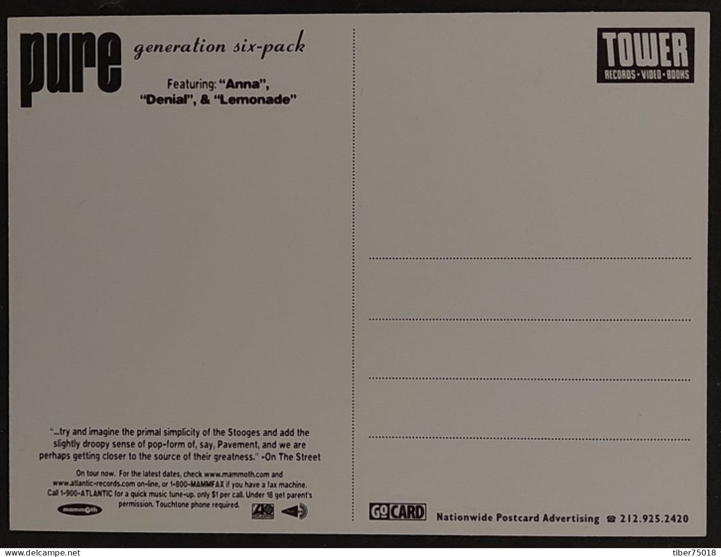 Carte Postale (Tower Records) Pure - Generation Six-pack (femme Dans Un Bain) - Publicité