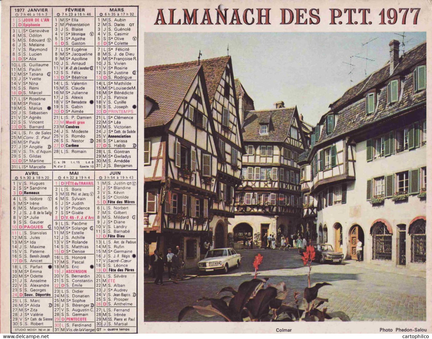 Calendrier France 1977 Chartres Colmar Alsace - Big : 1971-80