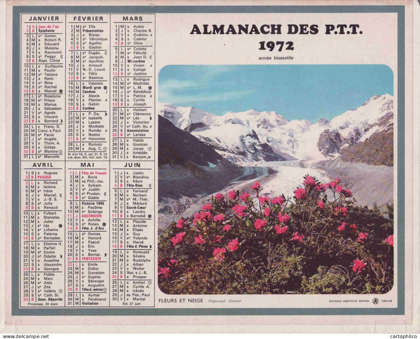 Calendrier France 1972 Nimes Gard Le Jardin De La Fontaine Fleurs Et Neige Montagne - Formato Grande : 1971-80