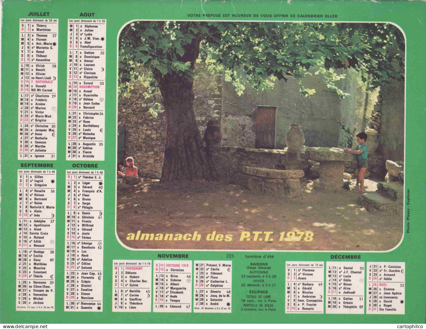 'Calendrier France 1978 Habitat Quercynois Quercy Lumiere D''ete' - Big : 1971-80