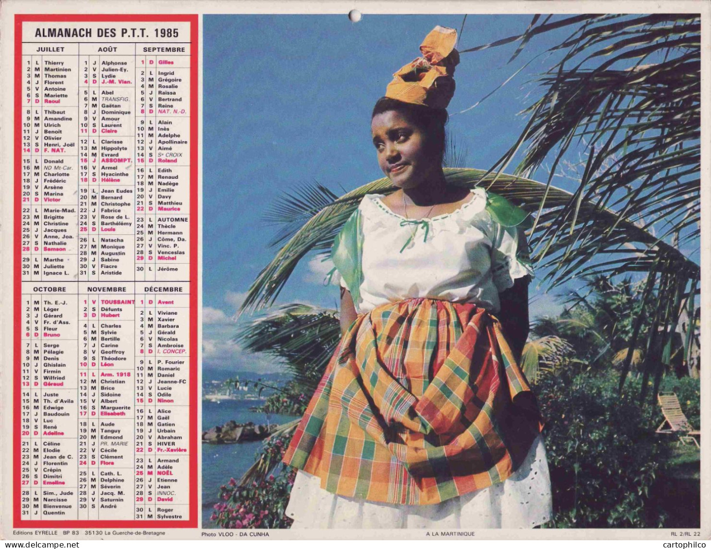 Calendrier France 1985 A La Martinique Marche A La Guadeloupe Antilles - Grand Format : 1981-90