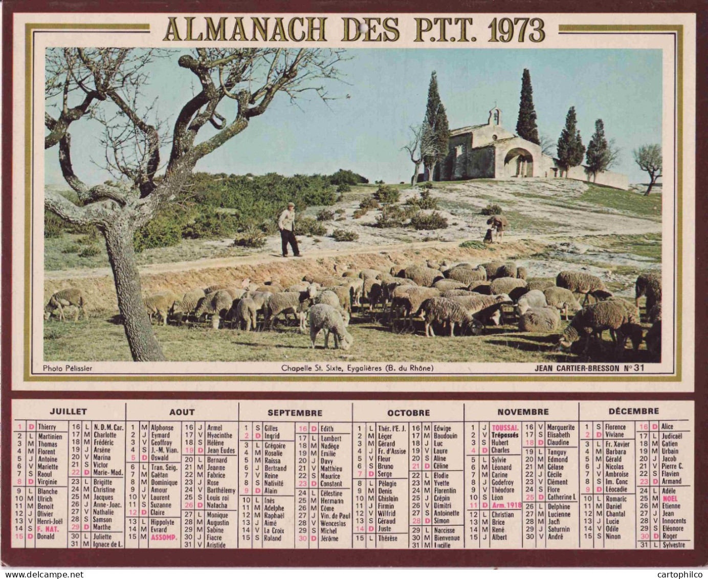 Calendrier France 1973 Envol De Flamants Roses Chapelle St Sixte Eygalieres Jean Cartier-Bresson - Big : 1971-80