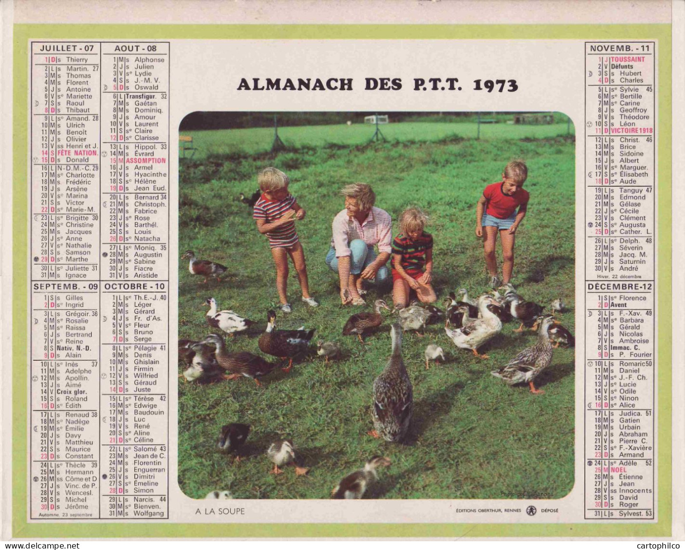 Calendrier France 1973 Frileux Agneau Mouton A La Soupe Canards - Grand Format : 1971-80