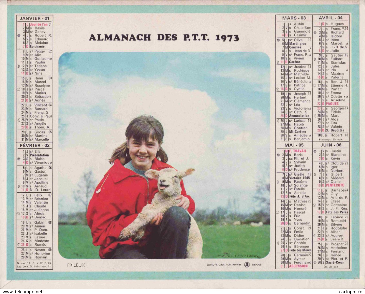 Calendrier France 1973 Frileux Agneau Mouton A La Soupe Canards - Big : 1971-80