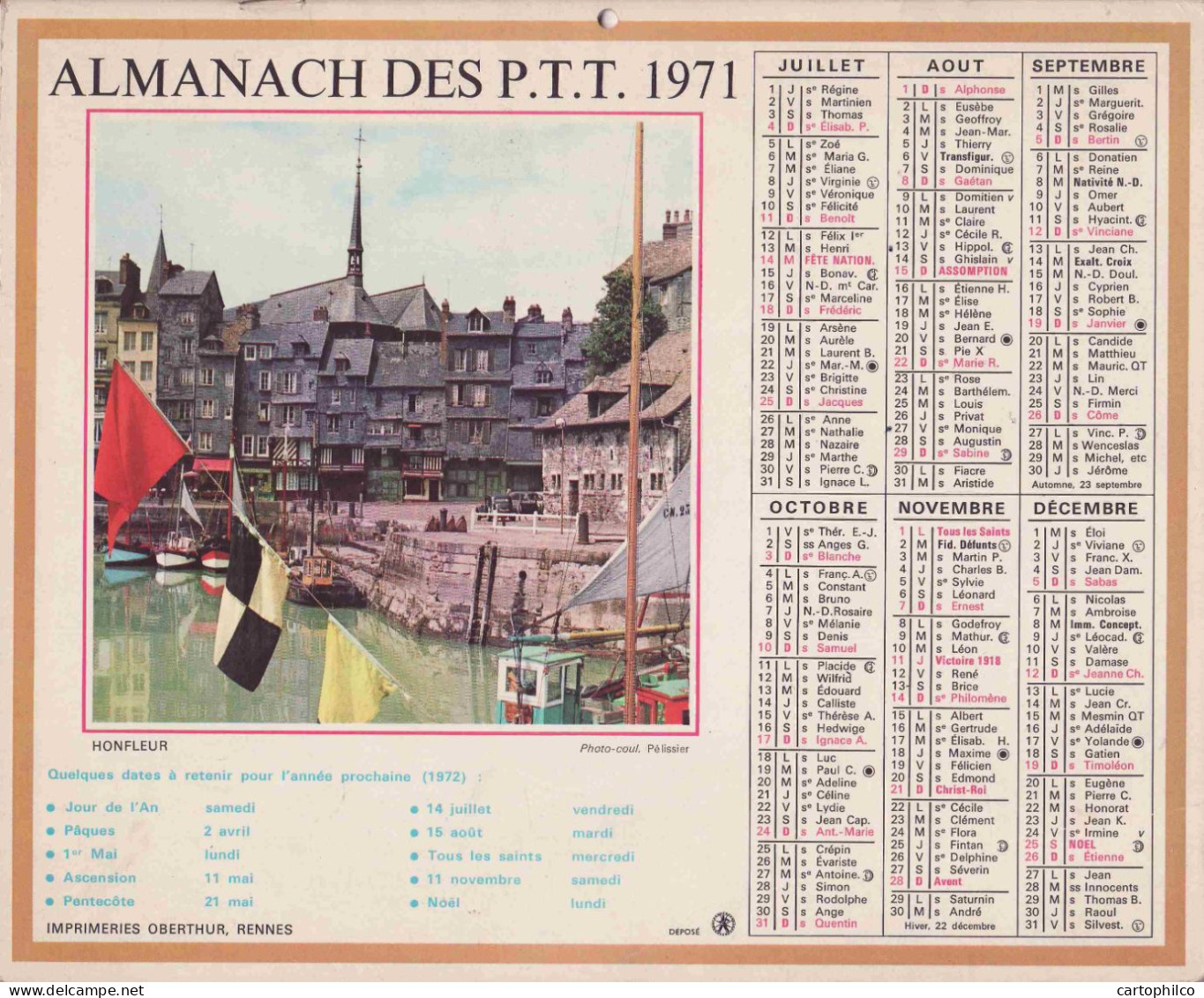 Calendrier France 1971 Bagatelle Paris Honfleur - Grossformat : 1971-80