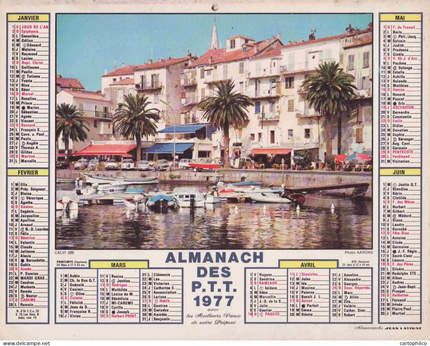 Calendrier France 1977 Calvi Corse Vallee De La Dordogne - Grand Format : 1971-80