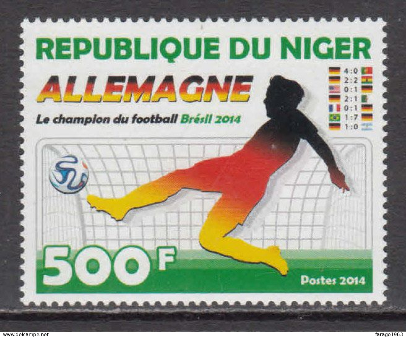 2014 Niger World Cup Football Flags Complete Set Of 1 MNH - Niger (1960-...)