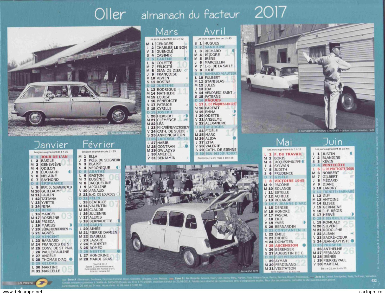 Calendrier France 2017 Pompiste Simca 1000 Triump Automobile Citroen DS Peugeot 304 Renault 4 - Groot Formaat: 2001-...