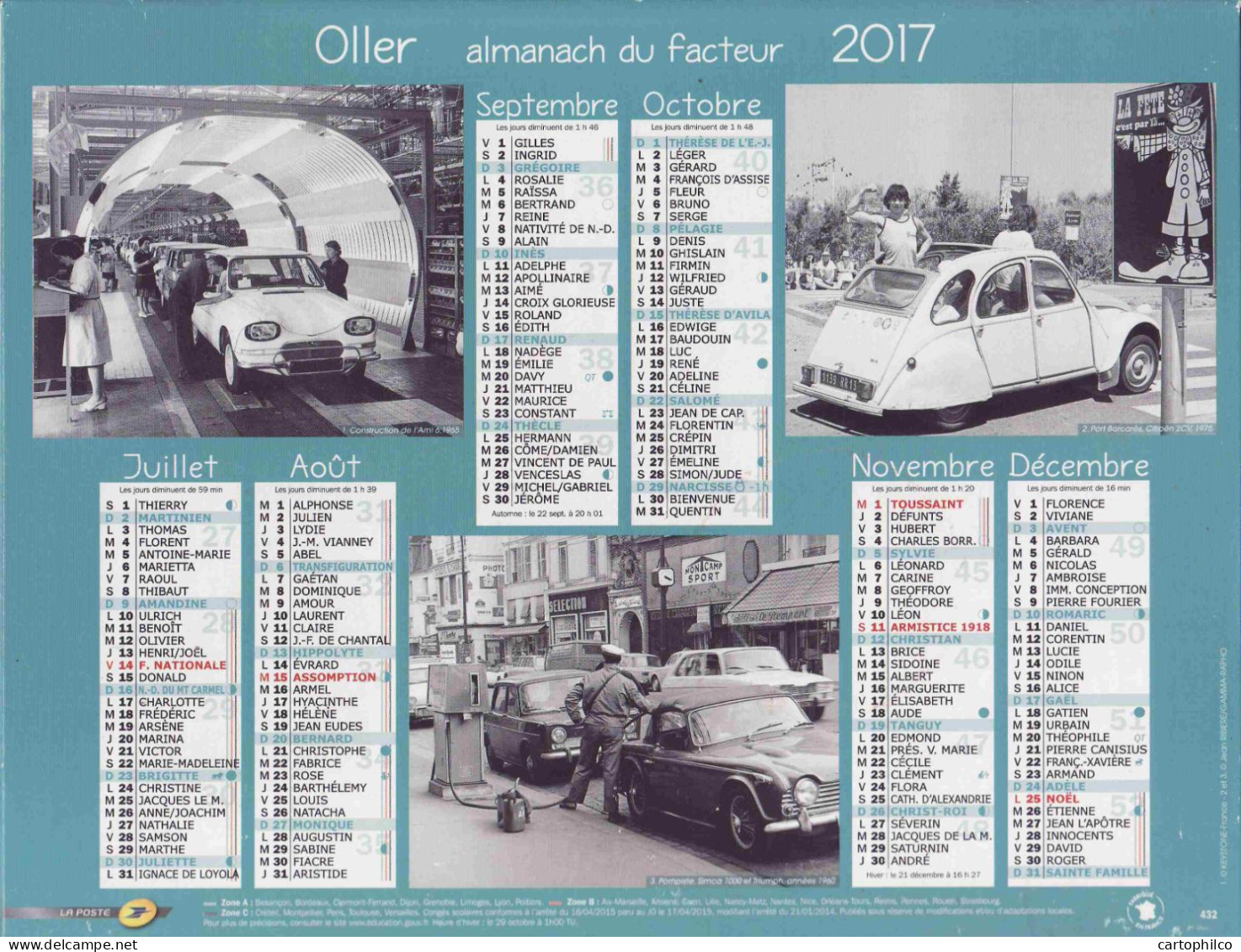 Calendrier France 2017 Pompiste Simca 1000 Triump Automobile Citroen DS Peugeot 304 Renault 4 - Formato Grande : 2001-...