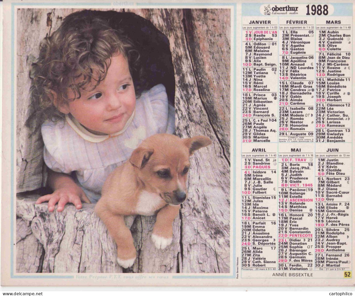 Calendrier France 1988 Enfant Chien - Grossformat : 1981-90