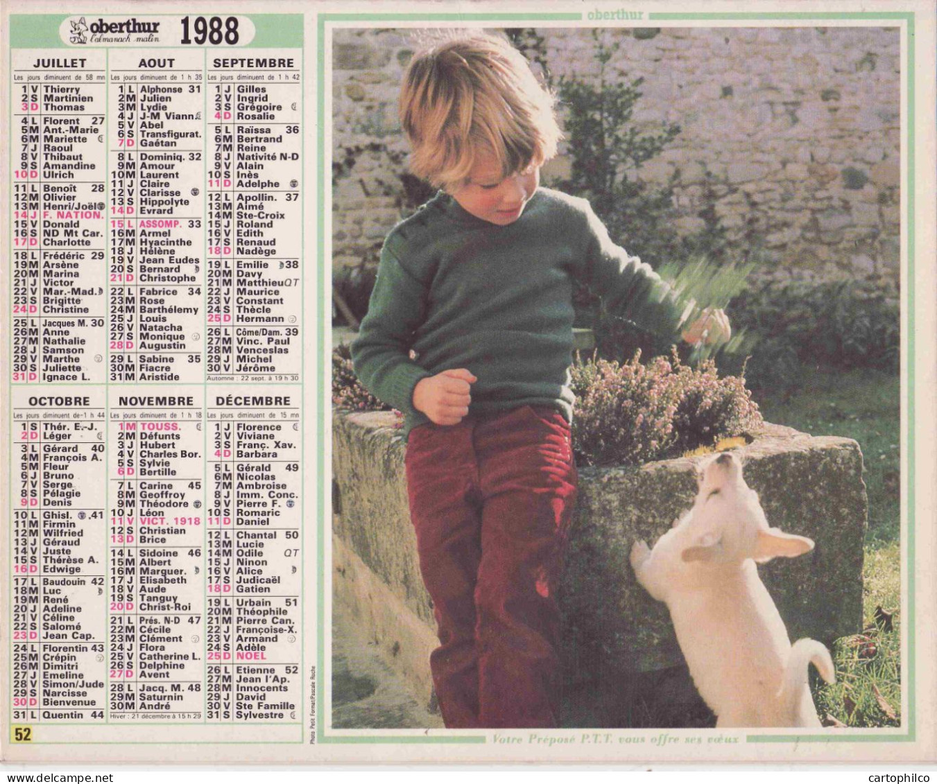 Calendrier France 1988 Enfant Chien - Big : 1981-90
