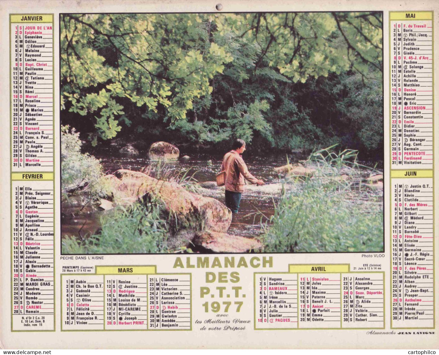 'Calendrier France 1977 Peche Dans L''Aisne Chasse En Bourgogne Chien Lapin' - Groot Formaat: 1971-80