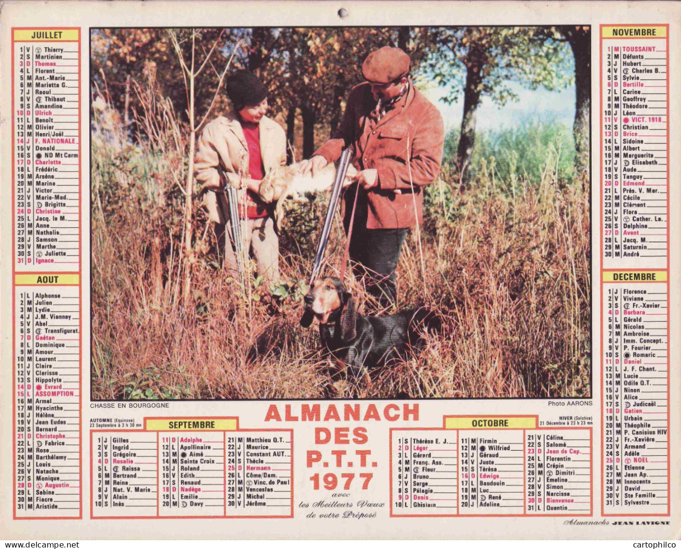 'Calendrier France 1977 Peche Dans L''Aisne Chasse En Bourgogne Chien Lapin' - Groot Formaat: 1971-80